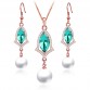 10 Color Jewelry Sets For Women Rose Gold color fashion wedding crystal Simulated-pearl Charm Penant necklace Drop earrings set
