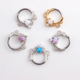 1pc Lacey Single Opal Stone Hinged Septum Clickers Titanium Shaft 16G Pierced Round Nose Rings Piercing Daith Rook Body Jewelry