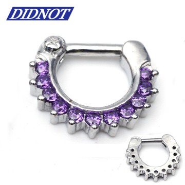1pcs Stainless Steel Punk Piercing 14G Crystal Nose Ring Stud Hoop clicker Gold Piercing Septum Clickers Indian Nose Ring32688334441