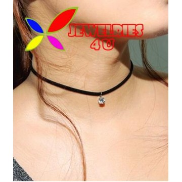 2016 Hot Faux Leather Choker Fashion Simple Black Velvet Rope Sparkling Crystal False Necklace for women collar Bijoux32630857155