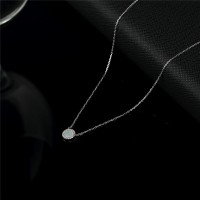 AINUOSHI Genuine 18K White Gold Round Pendant Necklace Natural White Onyx Pendant Round Cut Mini Diamond Link Chain Jewelry Gift