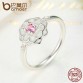 BAMOER Popular Party Finger Rings White Flower Pink Stone 925 Sterling Silver Ring for Women Fine Jewelry Size 6,7,8 PA7177