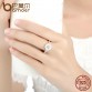 BAMOER Popular Party Finger Rings White Flower Pink Stone 925 Sterling Silver Ring for Women Fine Jewelry Size 6,7,8 PA7177