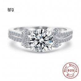 BFQ Elegant Single Luxurious Round Shape Diamond S925 Sterling Silver Zircon Rings Women's Engagement  Fine Jewelry  
