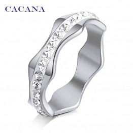 CACANA Stainless Steel Rings For Women CZ  Wave Shape Fashion Jewelry Wholesale NO.R181 182