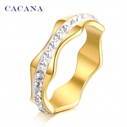 CACANA Stainless Steel Rings For Women CZ  Wave Shape Fashion Jewelry Wholesale NO.R181 182