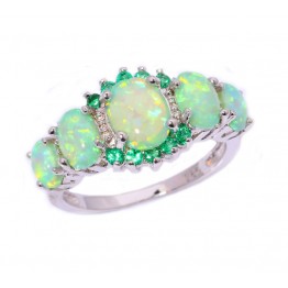 CiNily Created Green Fire Opal Crystal Silver Plated Ring Wholesale Retail Hot Sell for Women Jewelry Ring Size 5-12 OJ7552