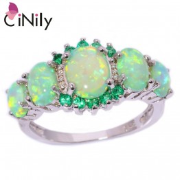CiNily Created Green Fire Opal Crystal Silver Plated Ring Wholesale Retail Hot Sell for Women Jewelry Ring Size 5-12 OJ7552