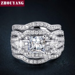 Classic Marquise shape Cubic Zirconia 3 Rings Sets Silver Color Party Wedding Jewelry For Women Gift ZYR643 ZYR711