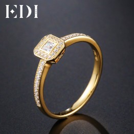 EDI Genuine 0.23CT Princess Cut Natural Diamond Halo Real 14k Yellow Gold Wedding Engagement Ring For Women Jewelry