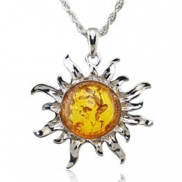 Fashion Hot Baltic Simulated Imitation Amber Honey Sun Lucky Flossy Tibet Silver Pendant Necklace Jewelry L00301