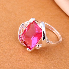 Fashion jewelry silver plated rings for women wedding 2016 factory wholesale vintage jewelry girl new Rose Red engagement Rings
