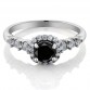 GemStoneKing Diamond-Jewelry 0.97 Ct Round Black Diamond White Topaz 925 Sterling Silver Engagement Ring For Women