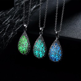 HOT Vintage Dark Luminous statement necklaces & Pendant women Silver Plated Hollow suspension chains ladies bijouterie Jewellery