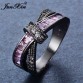 JUNXIN Female Pink Cross Ring Fashion White & Black Gold Filled Jewelry Promise Engagement Rings For Women Birthday Stone Gifts