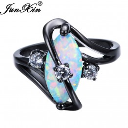 JUNXIN Gorgeous Rainbow Fire Opal Rings For Women Men Black Gold Filled Wedding Party Engagement Promise Ring Christmas Gift 