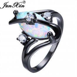 JUNXIN Gorgeous Rainbow Fire Opal Rings For Women Men Black Gold Filled Wedding Party Engagement Promise Ring Christmas Gift 