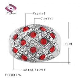 Kinel Vintage Jewelry Engagement Rings For Women Silver Plated Retro Look Big Oval Red Austrian Crystal Ring