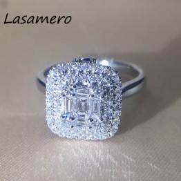 LASAMERO  0.69CT Square Cut 11*11mm Certified Natural Diamond Ring 18k Gold Real Diamond Engagement Wedding Ring Gemstone Ring 