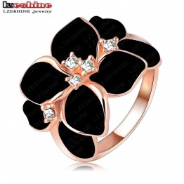 LZESHINE Christmas Big Sale Jewelry Ring Rose Gold Color Austrian Crystal White Enamel Flower Ring for Women anillos Ri-HQ1006