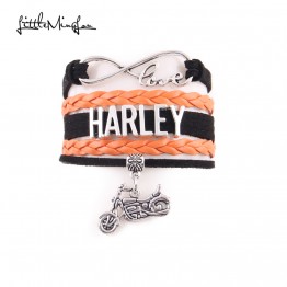Little MingLou Infinity Love Harley bracelet Motocross Motorsport biker leather wrap Charm Bracelets & Bangles for women men