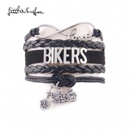 Little Minglou Infinity Love Bikers bracelet Motorcycle Charm harley fans leather wrap men Bracelets & Bangles for women jewelry