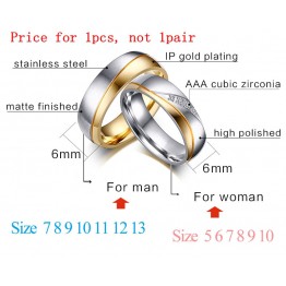 Meaeguet Wedding Rings For Women Men Gold-Color Stainless Steel Rings For Engagement Party Jewelry Wedding Bands