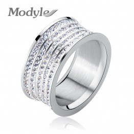 Modyle Trendy Women Crystal Rhinestone Gold-Color Stainless Steel Couple Wedding rings for Men and Women