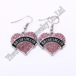 NEW ARRIVAL  fashion rhodium plated earring with sparkling crystals BRIDE/BRIDESMAID/CHEER/I LOVE MY HARLEY heart pendant