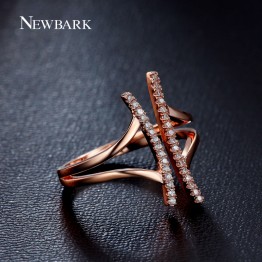NEWBARK Unique Personality Ring Open Front T Shape Paved Tiny CZ Stone Silver / Rose Gold Color Rings For Women Jewelry