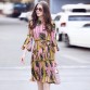 New Arrivals 2017 Spring Summer Elegant Stand Collar Flare Sleeve Printed Women Dress Chiffon Loose Casual Knee-Length Dress32795848867