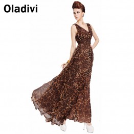Oladivi XXXL Plus Size Cloth 2017 Summer New Ruffle Maxi Long Chiffon Dresses Women Leopard Sexy Vest Tank Dress Female Sundress