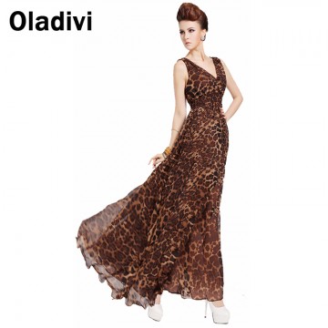 Oladivi XXXL Plus Size Cloth 2017 Summer New Ruffle Maxi Long Chiffon Dresses Women Leopard Sexy Vest Tank Dress Female Sundress940445022