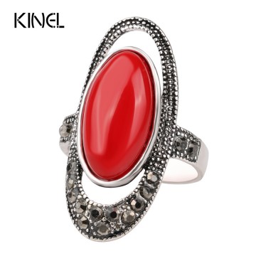 Size 6 Fashion Women Accessories 2014 New Fashion Retro Plated Antique Silver Black Turquoise Mosaic Rhinestone Ring For women1852437848