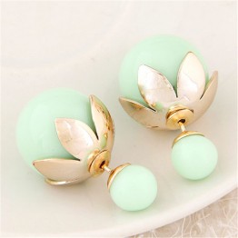Star Jewelry Wholesale 2015 Fashion Small Cute Lotus Stud Earrings For Women New Design Two Ball Earrings Christmas Hot Sale