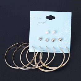 Tomtosh 6 Pairs/Set Fashion Punk Crystal Stud Earrings For Women Men Vintage boho Koyle Simulated Pearl Clip Cuff Earring Set