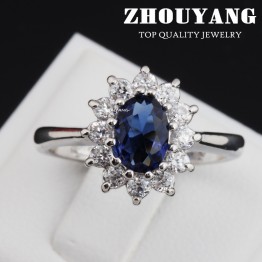 Top Quality Princess Kate Blue Gem Created Blue Crystal Silver Color Wedding Finger Crystal Ring Brand Jewelry for Women ZYR076