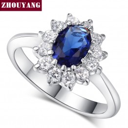 Top Quality Princess Kate Blue Gem Created Blue Crystal Silver Color Wedding Finger Crystal Ring Brand Jewelry for Women ZYR076