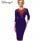 Vfemage Womens Stylish Elegant Applique embroidery Crochet V-neck Work Office Bodycon Female 3/4 Sleeve Sheath Party Dress 424132735856202