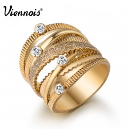 Viennois Brand New Wide Gold Color Multilayer Hollow Rings for Women Trendy Stack Ring Jewelry Female Finger Ring