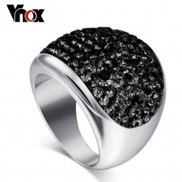 Vnox Wholesale 7 Color Big Crystal Rings for Women Austria Black Crystal Ring Stainless Steel Bijoux Femme