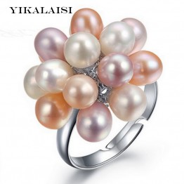 YIKALAISI 2017 Hot Fashion Real Pearl Jewelry Water Drop Natural Freshwater Pearl Flower Wedding pearl Ring For Women Gift