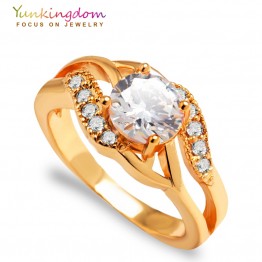 Yunkingdom elegant weeding Rings for women pink Cubic zirconia jewelry Gold Color  rings 4 colors