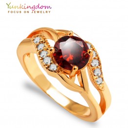 Yunkingdom elegant weeding Rings for women pink Cubic zirconia jewelry Gold Color  rings 4 colors