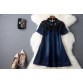 fashion Europe 2016 new female denim dress thin cotton short sleeved Summer Spring slim pure color navy blue women dress 178B 2532681267029