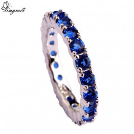 lingmei New Jewelry Round Cut Blue AAA Silver Color Ring For Women Size 6 7  8 9 10 11 12 13 Romantic Love Style Wholesale